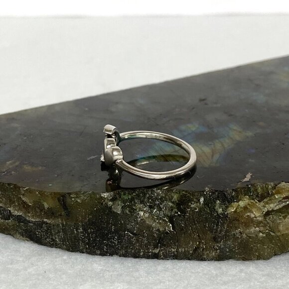 Sterling Silver 925 Dainty Diamond Crescent Moon & Heart Bypass Band Ring Sz 5 - Picture 7 of 16